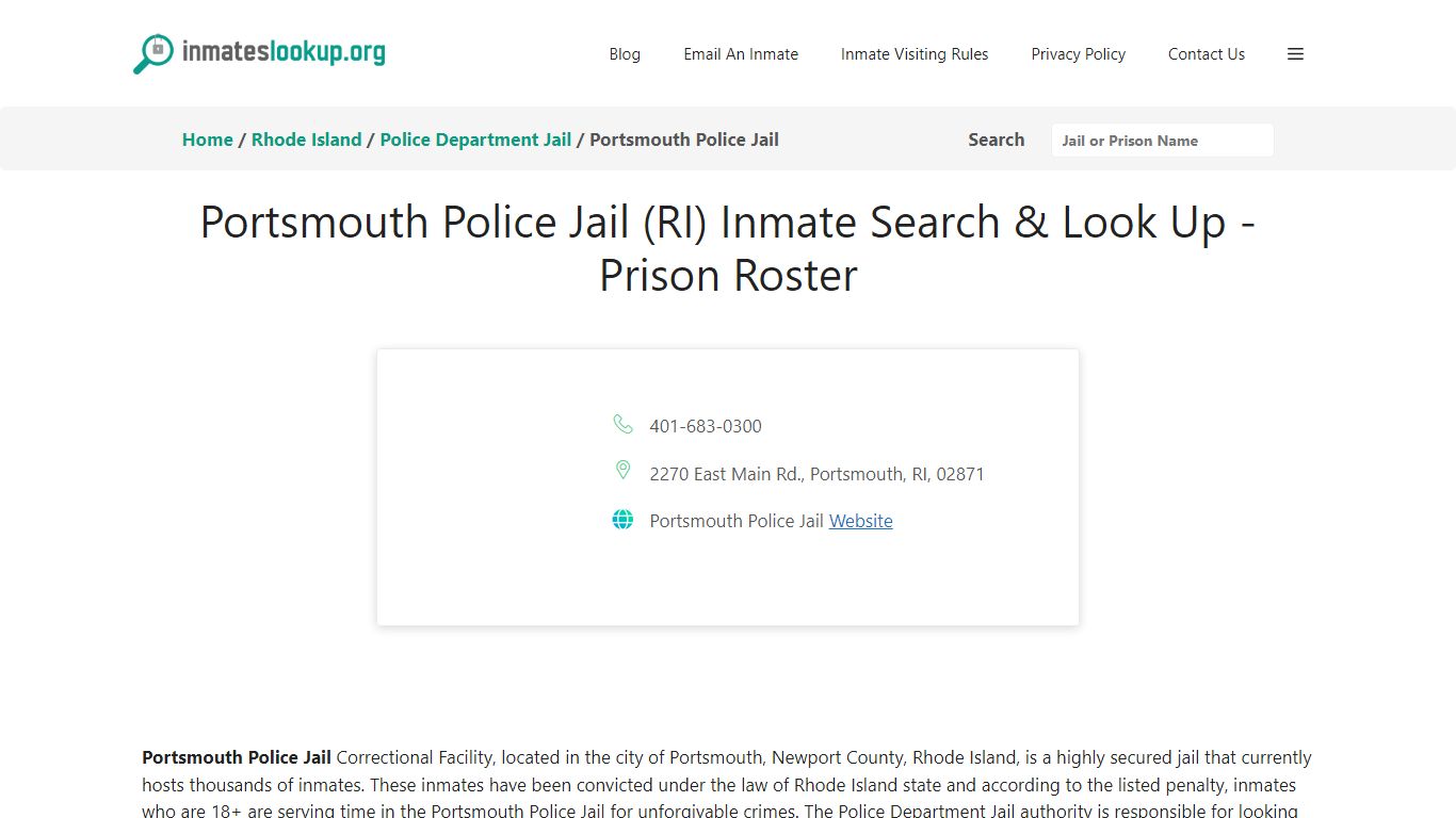 Portsmouth Police Jail (RI) Inmate Search & Look Up - Prison Roster